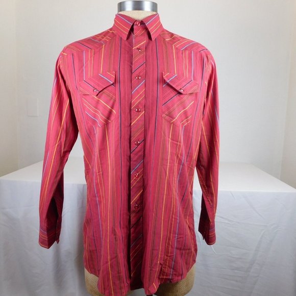 White Horse Other - White Horse Pearl Snap Up Men Red with Stripes Shirt Western Rockabilly Size L
